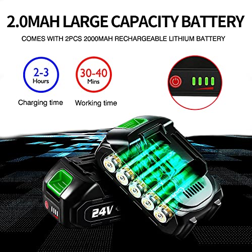 Mini kettingzaag met accu, mini-kettingzaag, accu kettingzaag met twee accu's en oplader, 24 V accu-kettingzaag… - Image 7