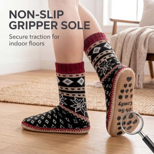 Image of cosyone1997 Slipper Socks for Women Warm Fuzzy Non Slip Soft Sole | Sherpa lining, padded sole, stretchy cuff and gripper dots for bedroom or lounging; gift-ready box, machine washable