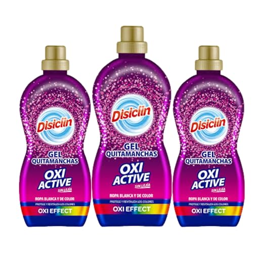 Disiclin Oxi Active gel Quitamanchas Multiusos 3.75L total – Limpiador de Oxígeno Activo para Ropa, Tapicerías oxy – Eliminador de Manchas Difíciles de Grasa, Vino y Café – Limpieza Profunda PACK 3