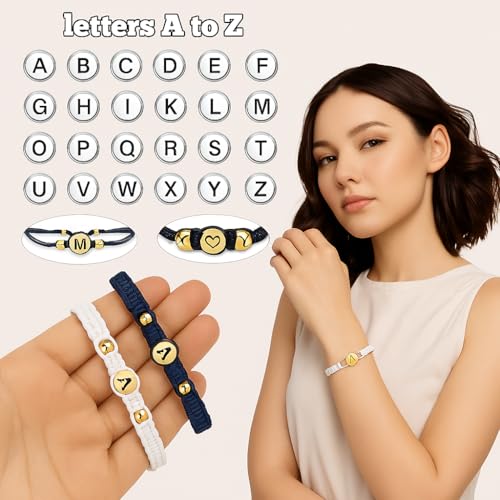 Personalized Couples Bracelets Matching for Boyfriend and Girlfriend - Personalized Custom Initials Promise Bracelet Set, Adjustable Valentine's Day Gift for Couples (style2)2