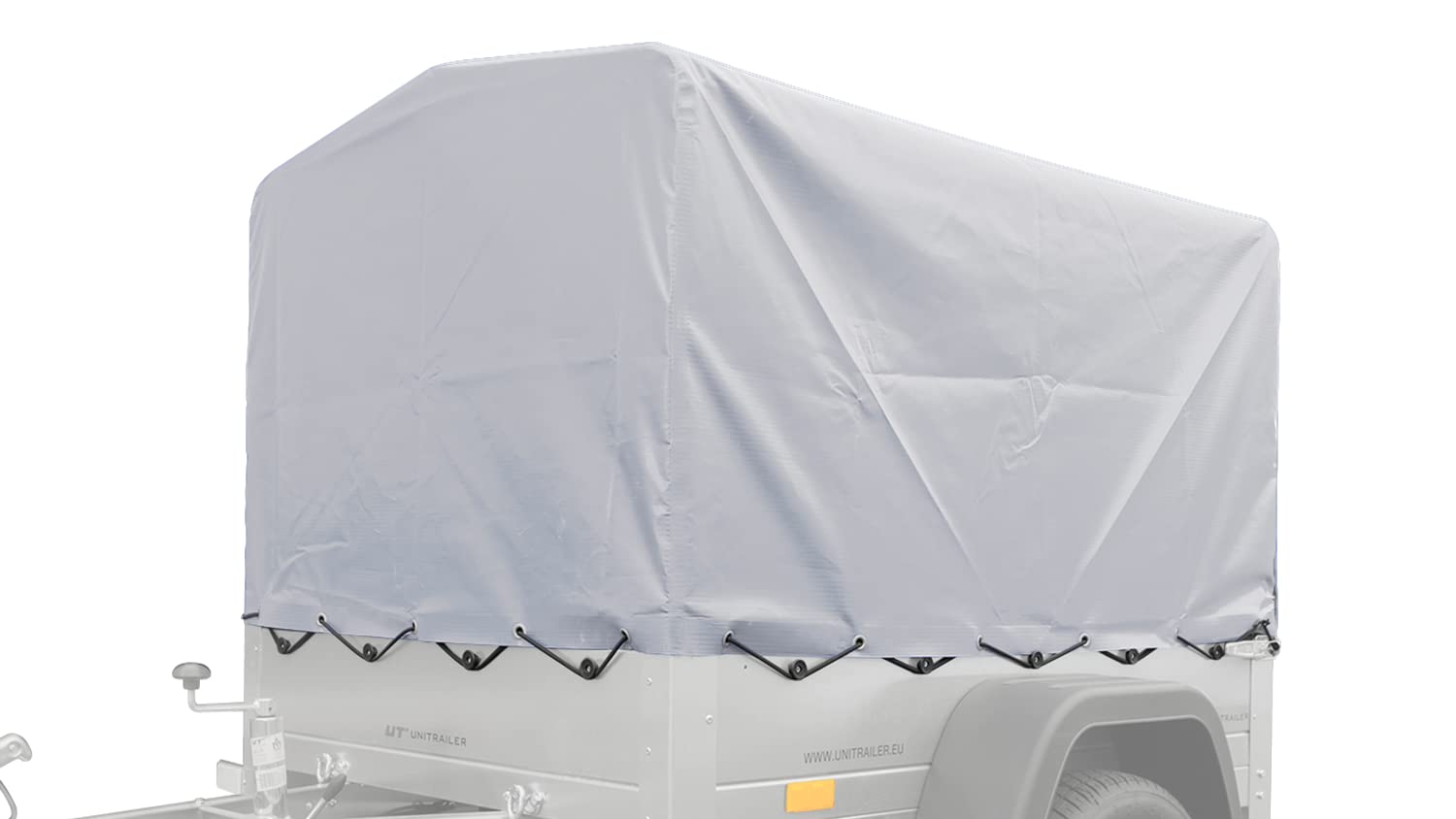 UNITRAILER Hochplane 80 cm in Grau für Garden Trailer 150 Kipp PKW Anhänger, wasserdichte hohe Abdeckplane für 150x106 cm Ladefläche mit elastischer Schnur