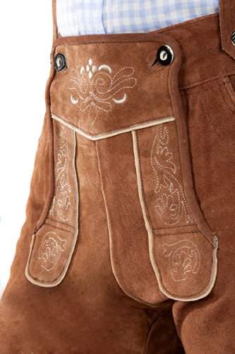 Bavarian Traditional Leather Trousers Lederhosen with Suspenders kastanienbraun 54 (38inch) Brown