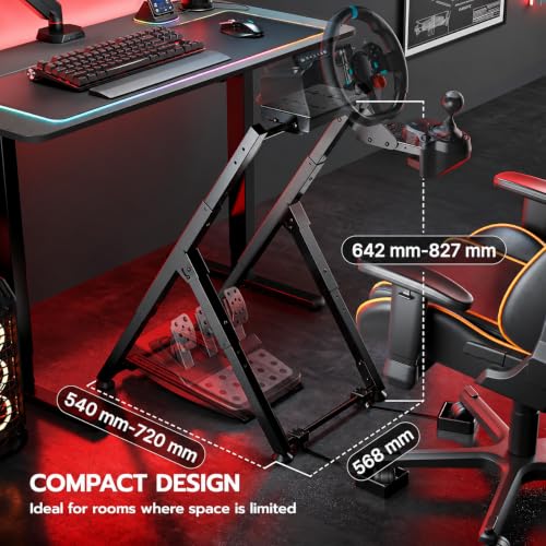 Image of Hoss Adjustable & Foldable Steering Wheel Stand with Gear Shifter Mount - Compatible with Logitech G29, G923,Thrustmaster and Fanatec - Sturdy Steel Frame with & Anti-Slip Feet - Only Stand- Black