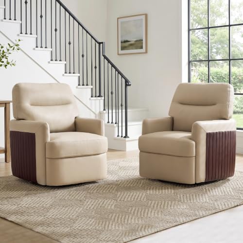 Leather Swivel Accent Chair Set of 2, 360° Swivel for Living Room, Beige