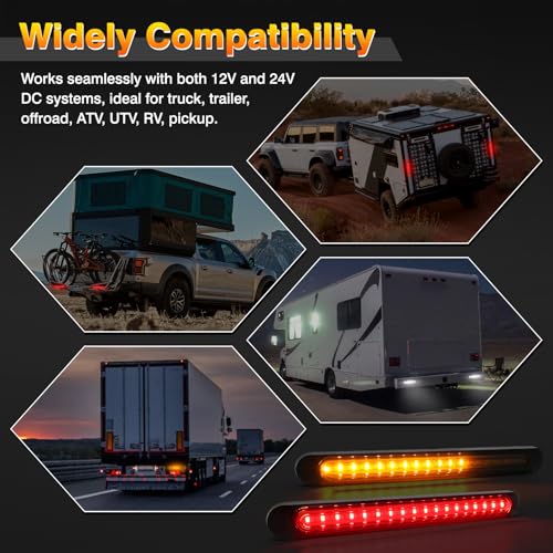 Image of 9.88 Inch Trailer Brake Tail Lights, 2 Pcs LED Sequential Turn Signal Running Lights Bar Amber Red White Rear Side Marker Lamp Strip for 12V-24V Trailer Truck Offroad Pickup RV ATV UTV Van