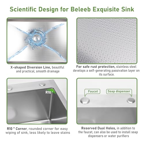 Beleeb Drop In Kitchen Sink 33x22\", 9\" Basin Depth, 18 Gauge Stainless Steel Sink, 3D Embossed Surface Finish Top Mount with Accessories