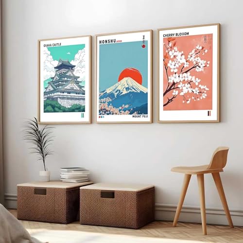 Image of kotart Japan Nature Art and City View Wall Framed Posters | Japanese Nature Art and City View Aesthetic Framed Poster for Living Room Bedroom Gaming Room Studio Wall Decor Set Of 3 (13X17 inch)