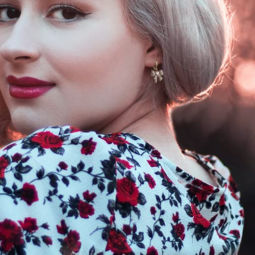 Sonateomber Gold Bow Dangle Hoop Earrings for Women - Cute Sparkly Cubic Zirconia Rhinestone Ribbon Drop Small Circle Huggie Cartilage Hypoallergenic Daily Jewelry Gift2