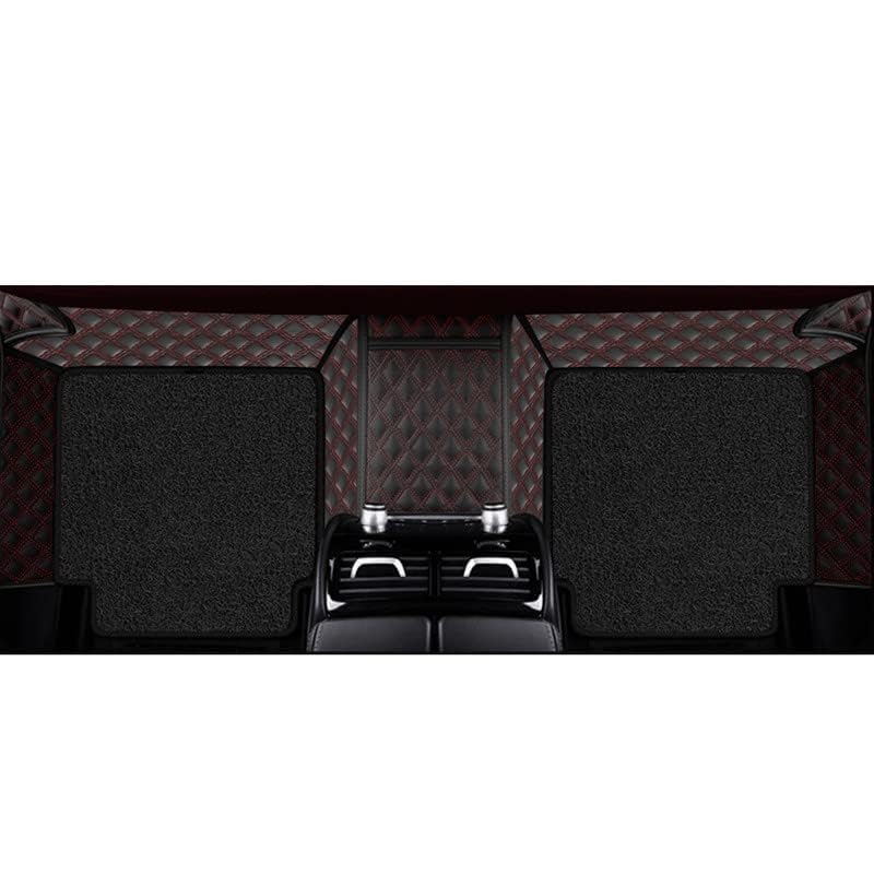 Image of Premium 7D Car Floor Mat Full Set for Kia Carnival Limousine, Luxury Leather with Detachable Grass Car Foot Mat with Heal Pad, 100% Waterproof & Anti-Skid (Black Red with Black Curly)