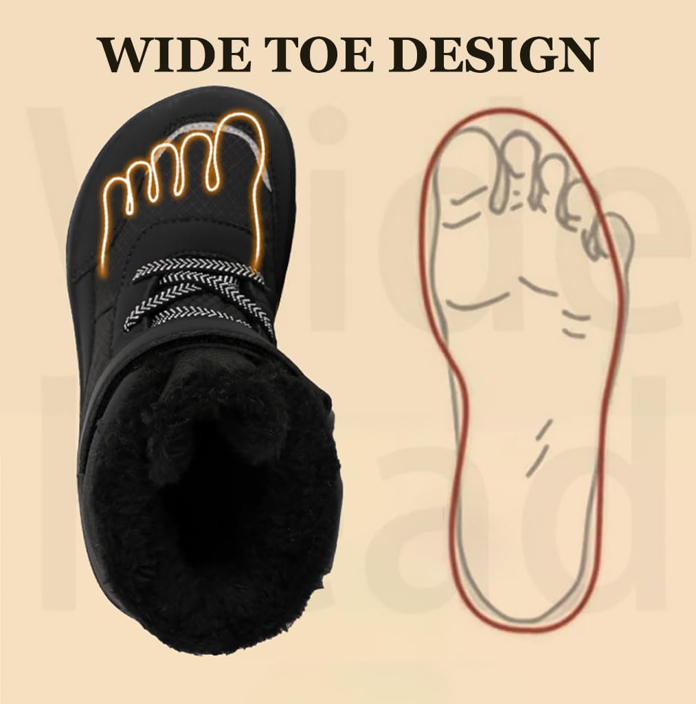 Kinder Winter Barfußschuhe Jungen Mädchen Winterschuhe Warme Gefüttert Outdoor Fitnessschuhe Trekking-Wanderschuhe Leicht rutschfest Winterstiefel, EU25-36