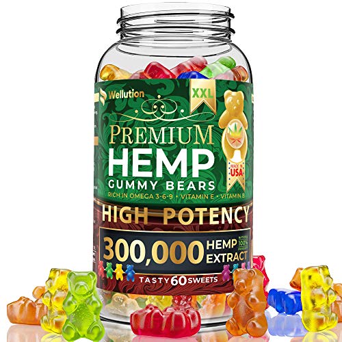 Hemp Gummies Premium XXL 300,000 High Potency - Fruity Gummy Bear with Hemp