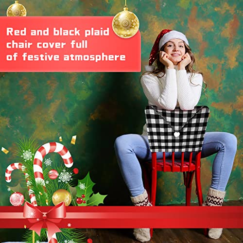 6 Pieces Christmas Chair Back Cover Christmas Chair Slipcovers Hat Buffalo Plaid Christmas Chair Back Covers Christmas Dining Chair Protector Elastic Gingham Chair Cover For Dining Room (Black White) #TOP2