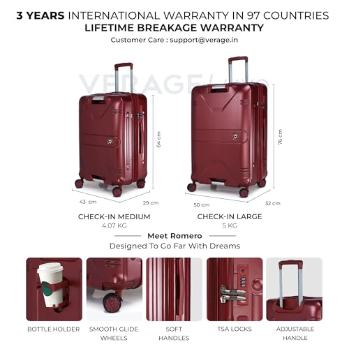 Image of Verage Luxe Romero Set of 2 (M+L) Polycarbonate Hard Shell Luggage with TSA Lock, Lightweight Trolley Suitcase with Double Spinner Wheels, 5-Year International Warranty (24 /28,Marshall)