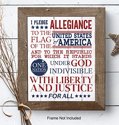 Pledge Of Allegiance Art Print - America Usa Patriotic Wall Art Poster - Home Decor And Gift For American Us Military Veteran - 8X10 Photo Unframed #TOP6