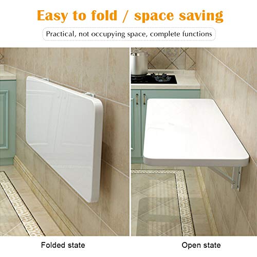 aleawol Mesa de pared plegable flotante para ordenador portátil, mesa de trabajo plegable, mesa de ordenador, mesa de comedor con soportes para ahorro de espacio (blanco 60 x 40 cm) - imagen 3