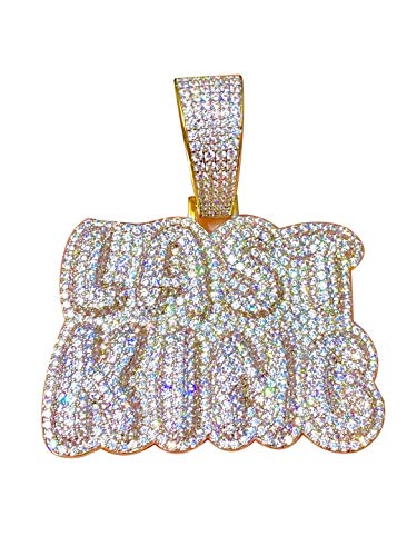 Shop-iGold Men's Iced Last King Pendant, 14k Gold Finish Custom Letter Pendant, Last King Pendant, Big Cuban Medallion, Pendant for Cubans Chains, Name Pendant, Iced Letter Pendant (Pendant Only)