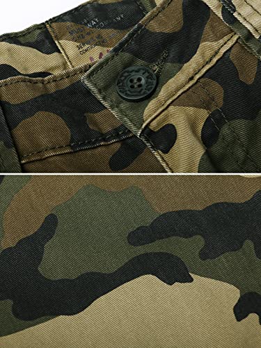 OCHENTA Men\'s Camo Cargo Pants Cotton Casual Work Tactical Combat Tactical Pant with 8 Pockets Army Green Camo M 29