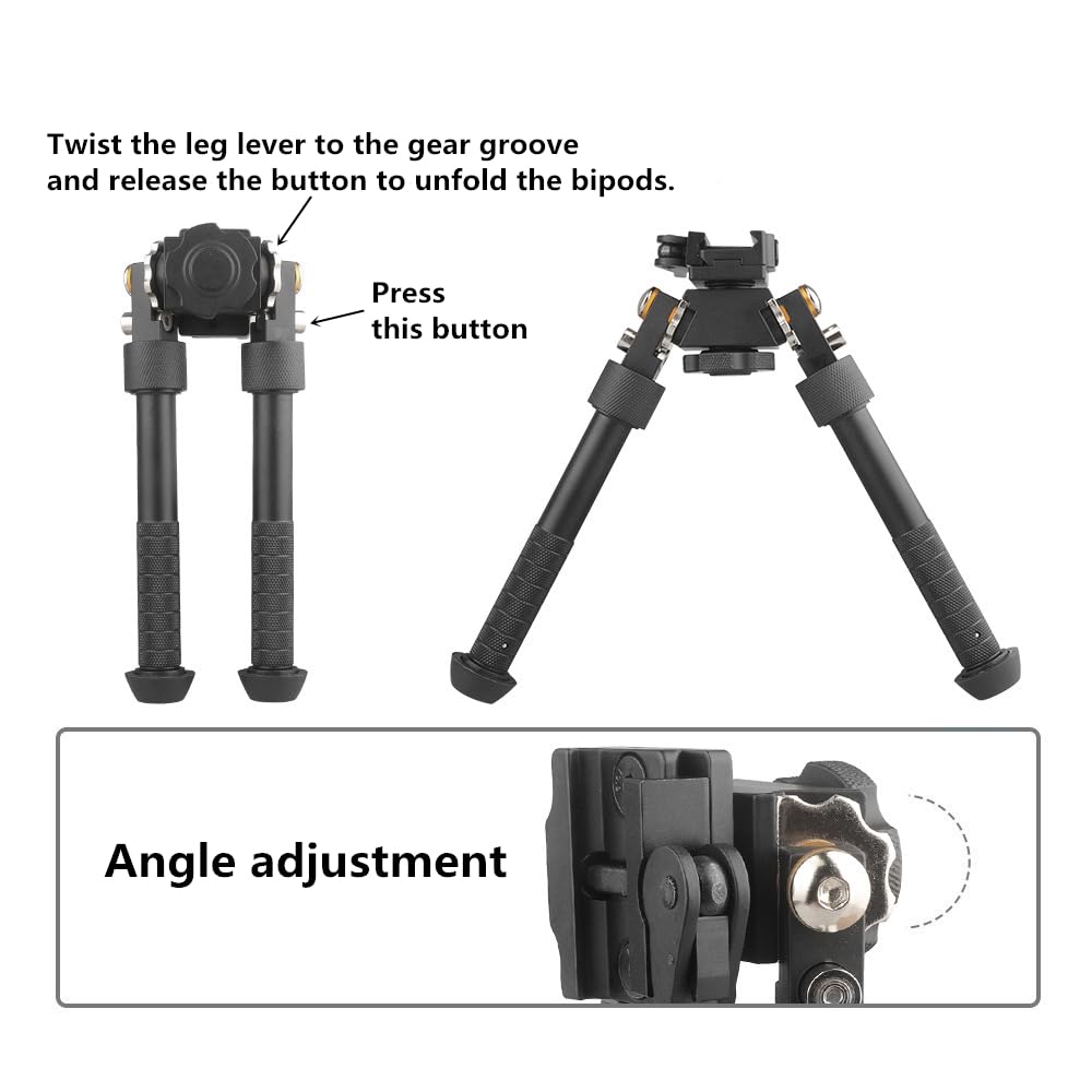 360 Degree Rotation Aluminum Alloy Bipod Adjustable Extension Quick Detach Picatinny 21mm Rail Mount with Spikes with Metal Foregrip