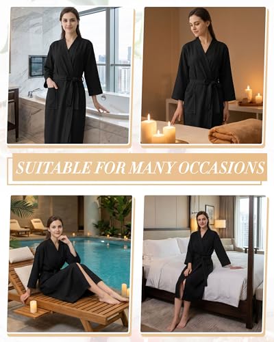 Image of Panitay Women's Waffle Knit Robes Thin Spa Bath Robe Bulk Hotel Lightweight Commercial Soft for House Shower Party