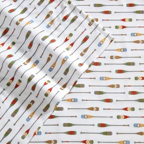 Eddie Bauer - Queen Size Sheet Set, Crisp & Cool Temperature Regulating Bedding with Breathable Feel, 4 Piece Bed Sheets with Deep Pocket Fitted Sheet & Pillowcases (Canoe Lake Paddle White) by Eddie Bauer - Used condition - Image 2