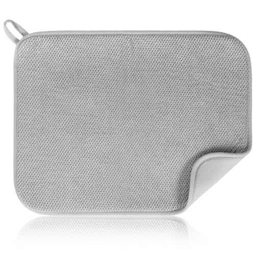 Quilax 1 tappetino scolapiatti, in microfibra, tappetino da cucina double face, antiscivolo, grigio, per lavello, tavolo da pranzo, stoviglie da cucina, tavolo da tè (30 x 40 cm)