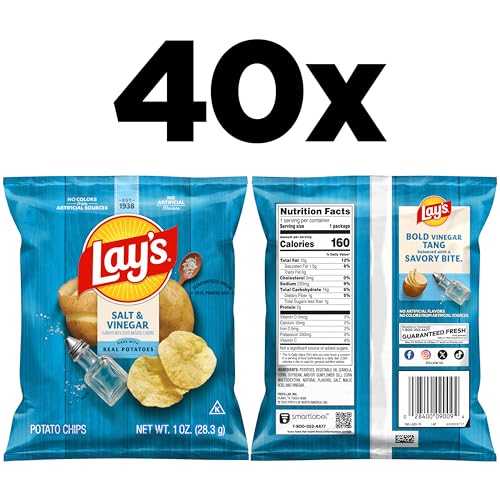 Lay's Salt & Vinegar Flavored Potato Chips, 1 oz Bags, (40 Count) (Packaging May Vary)