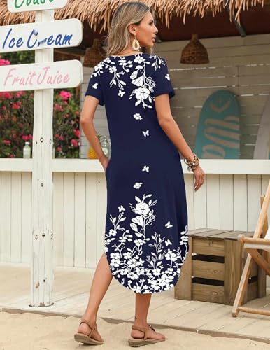 Image of Zeagoo Womens Maxi Summer Dress with Pockets Casual Short Sleeve Sundress Trendy 2026 Curve Hem Long Dress