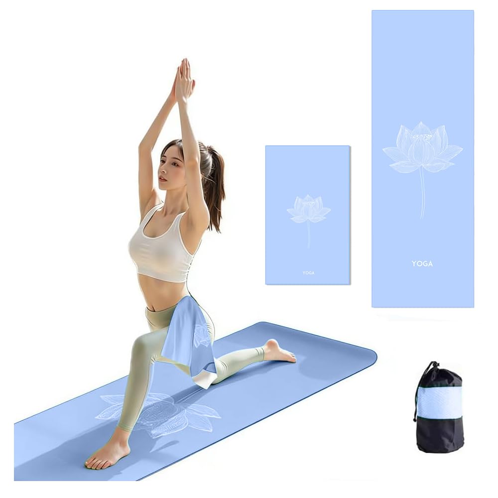 Oaygat 2-Piece Set: 1 Yoga Mat Towel (183×63cm) & 1 Sweat Towel (40×66cm) Comes with Mesh Carry Bag Fast Drying, Breathable and Lightweight Large Workout Towels Perfect for Gym Fitness