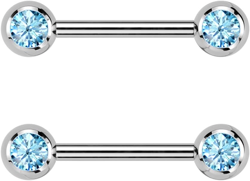 Pierced Owl 14GA ASTM F-136 Implant Grade Titanium Internally Threaded CZ Crystal Ball Ends Nipple Barbells, Sold as a Pair