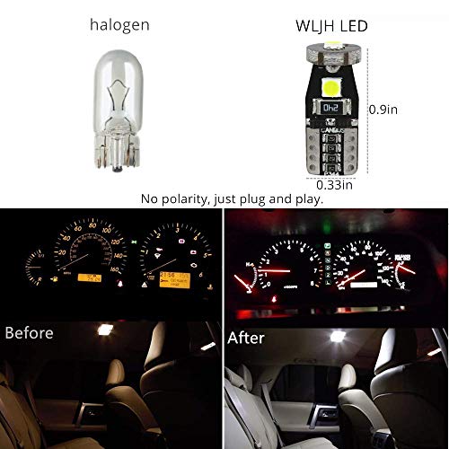 Wljh 6000K White Canbus T10 194 W5W Led Bulb 3030 Chip Super Bright Car Replacement Interior Dome Instrument Panel Cluster License Plate Tag Parking Lights 10Pack #TOP6