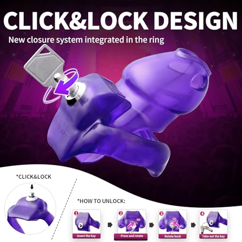 Image of HTV5 Resin Chastity Cage, 5 Wide Comfort Rings Click&Lock Lock for Men, Adult Sex Toy (Purple, Nub)