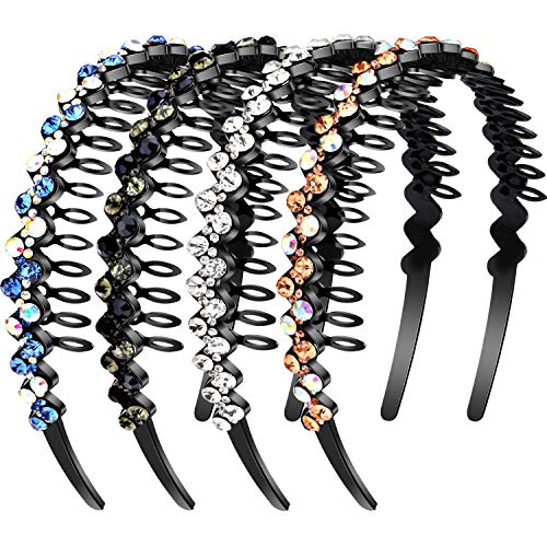 4 Pieces Wave Rhinestone Headbands Teeth Comb Headbands Comb Crystal Hair Hoop for Women Girls (Shiny Colors)