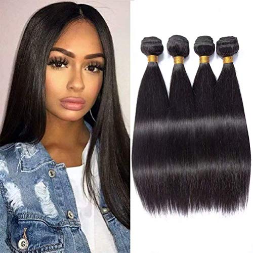 Singlebest 4 Tissages Human Hair Weave Extensions Brésiliens Hair Perruque Meches Bresiliennes Naturel avec Closure (12") Cover