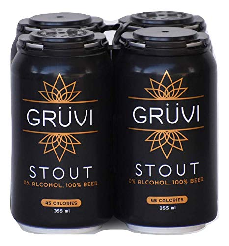 Gruvi Stout Non-Alcoholic Beer, 45 Calories, 4-Pack, 0% ABV, Zero Alcohol, NA Beer