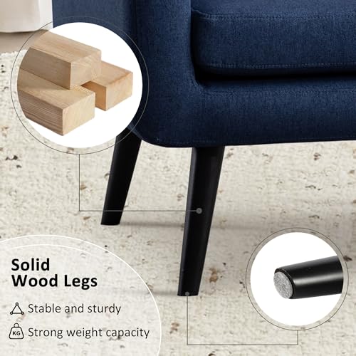 Sillón moderno tela azul con patas de madera miniatura 7