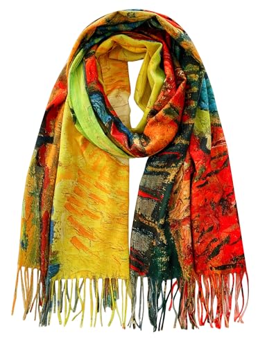 VENVSBEE Reversible Scarf Soft Large Shawl Wrap Blanket Double Sided Art Print Warm Pashmina Stoles Klimt Van Gogh Gifts-15
