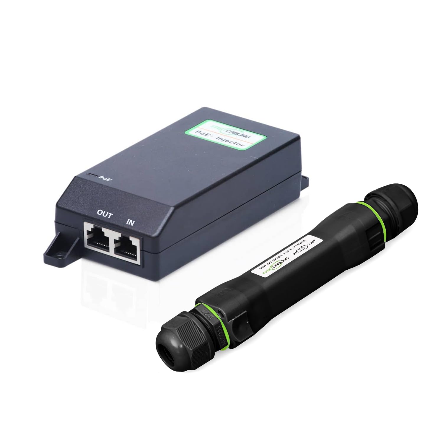 FASTCABLING Estensore Gigabit Ethernet esterno, 140 m, 10/100/1000 Mbps, impermeabile IP67, resistente ai raggi UV, sepoltura diretta, solo estensione dati, iniettore di alimentazione incluso