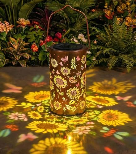FancyPlus Colorful Solar Lanterns Outdoor Waterproof Sunflower Birthday Gifts for Women Mom Grandma Garden Hanging Solar Lantern Lights for Patio