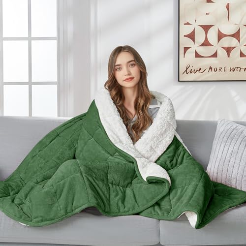 Image of yescool Weighted Blanket for Adults (15 lbs, 60 inch x 80 inch, Emerald Green) Heavy Blanket for Sleeping Perfect for 140-160 lbs, Queen Size Breathable Blanket with Premium Glass Bead