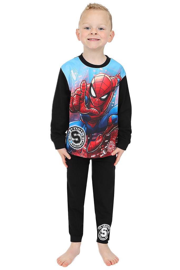 Spiderman Boys Blue Marvel Long Pyjama Set W23 Kids Avengers Pjs (3-4 Years)