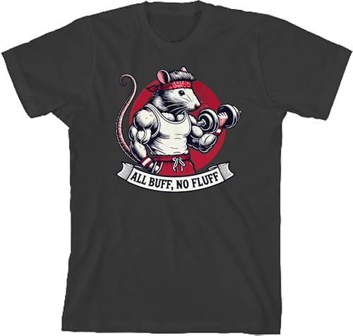 All Buff no Fluff Gym Rat Youth Black Crew Neck Short Sleeve Tee-Small