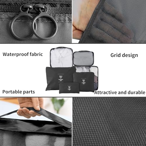 Travel Packing Cubes 6 Set, Lightweight Luggage Organizers, Essential Accessories for Clothes Shoes Electronics Cosmetics Toiletries(Black)3