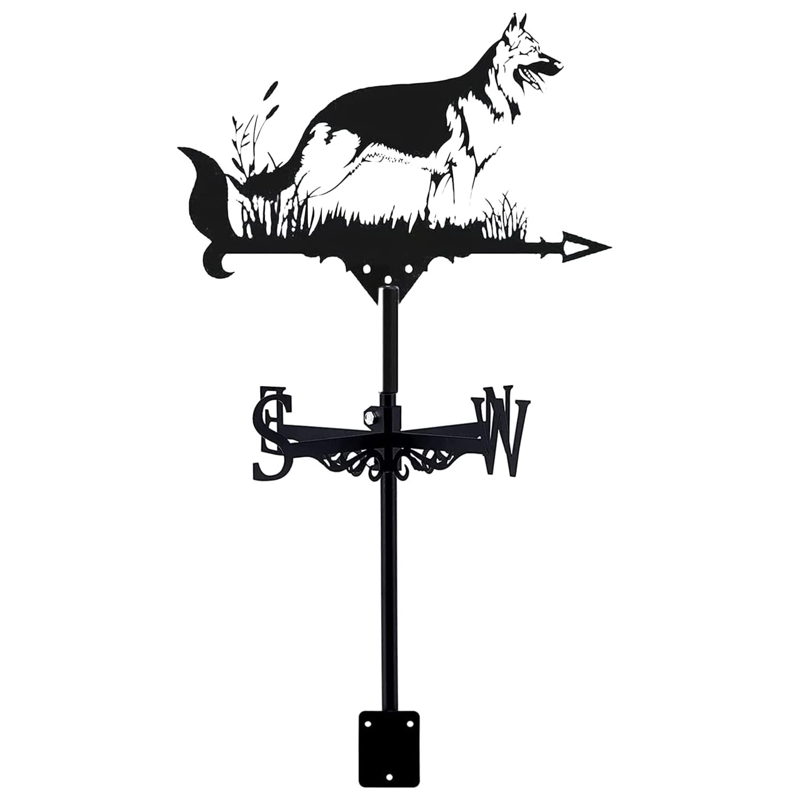 ZNEL Metal Weathervane Roof Mount Farm Large Dog Animals Silhouette Ornamental Direction Indicator with Anti-Rust Coating for The Garden Fence & Shed Outdoor Farm Scene, German Shepherd