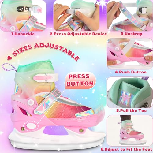 image for HALOSK Girls Adjustable Ice Skates for Youth Women, Kids Hockey Skates