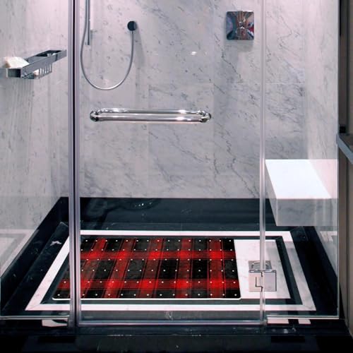 Alfombrilla de baño rectangular de tartán negro con ventosas para bañera 7