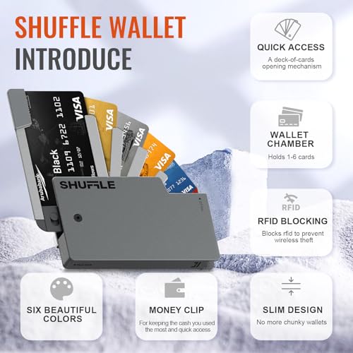 Men's Wallet - Shuffle Wallet with Deck-of-Cards Opening, RFID Blocking, Slim Design, Aluminum Card & Money Clip Wallet, Holds 6-8 Cards, Wallet with Gift Box (Gunmetal)3