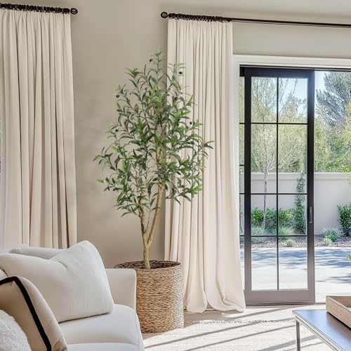 GarveeHome Olive Trees Artificial Indoor, 5ft Tall Faux Silk Plant - Fake Potted Tree with White Planter, Artificial Plants with Natural Wood Trunk and Lifelike Fruits for Home Office Decor, 2 Pack