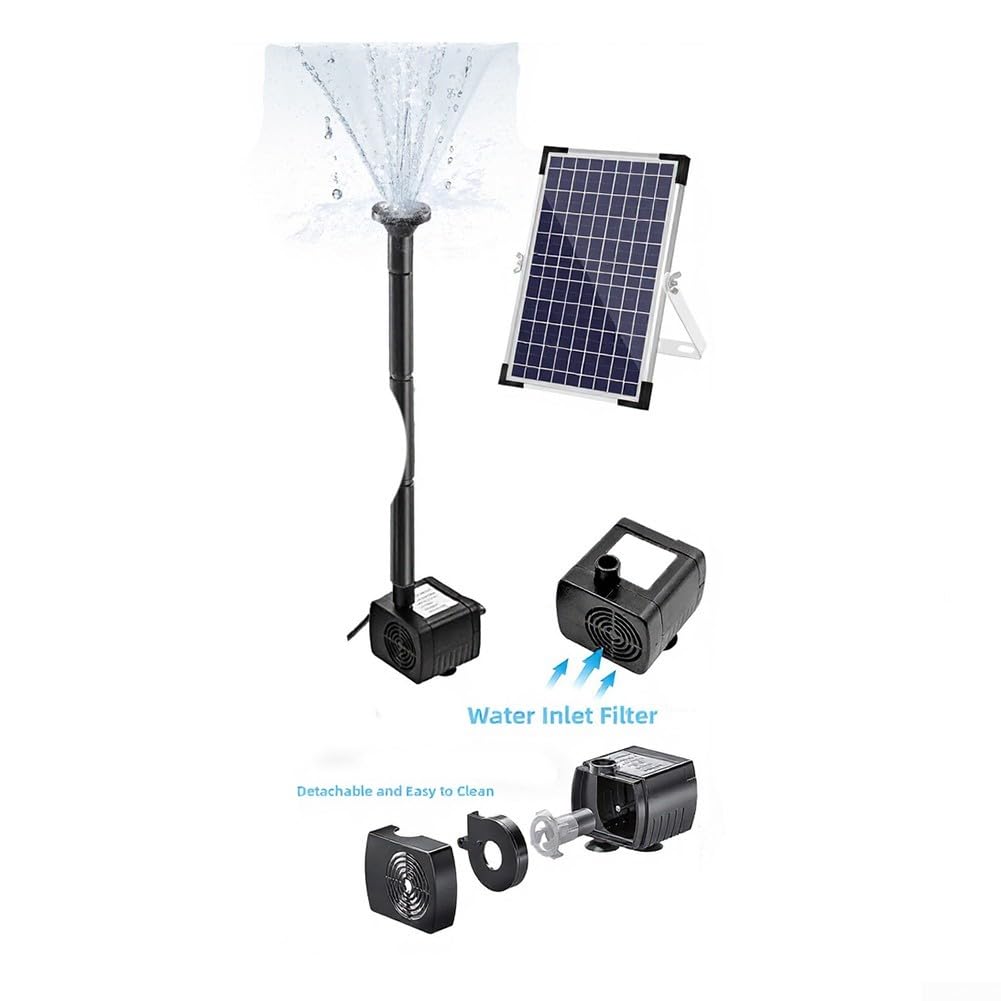 Yuanpgky Kit pompa solare per fontana da 10 W, 9 V, con pannello in vetro temperato, per vasche per uccelli, laghetti per pesci, giardini e cortili d'acqua
