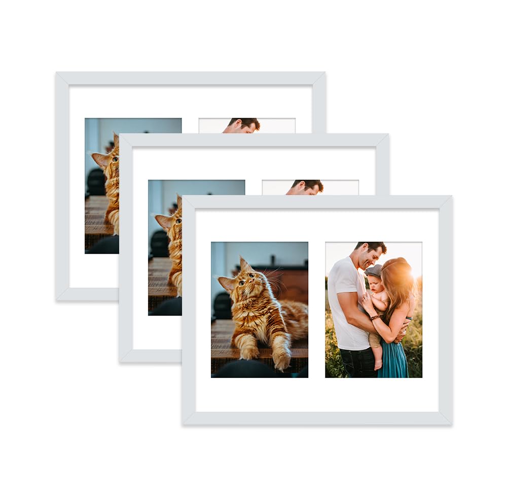 Light Grey Multi Photo Frame - Holds 2 x 7x5 Pictures, Family Collage Picture Frame for Wall Display, 12x10 Frame size, Set of 3