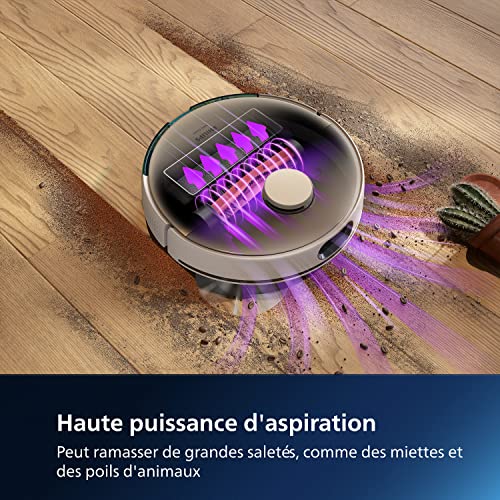 Philips Homerun Série 7000 Robot Aspirateur Laveur, Haute Puissance d'aspiration (5000 Pa), Détection des Petits Objets, avec Station, pour Tapis et Poils d'animaux, Blanc, App Connectée (XU7100/02)